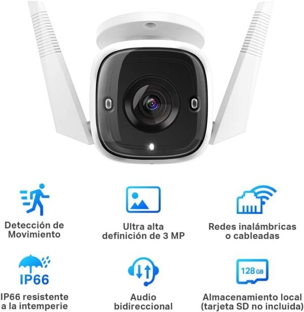 TP-Link TAPO C310 - Camara de Seguridad WiFi Exterior Interior,Resolución 3MP, IP66 con Visión Nocturna, Detección de Movimiento y Alarma Instantánea - Imagen 3